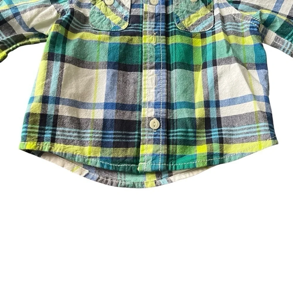OshKosh plaid cotton multicolor button up shirt Boys 9 Mo pockets long sleeves